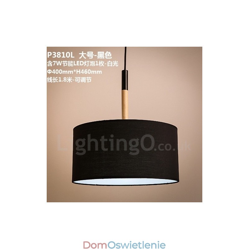 Nowoczesna, współczesna lampa wisząca w kształcie bębna z drewnianym kloszem