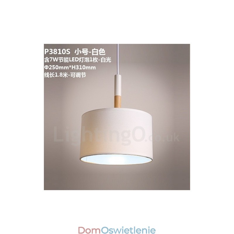 Nowoczesna, współczesna lampa wisząca w kształcie bębna z drewnianym kloszem