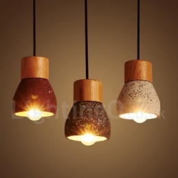 Nowoczesna współczesna lampa wisząca z 1 światłem z drewna i betonu