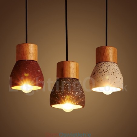 Nowoczesna współczesna lampa wisząca z 1 światłem z drewna i betonu Nowoczesna współczesna lampa wisząca z 1 światłem z drewna i betonu