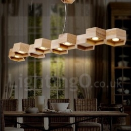 7-kolorowa lampa wisząca z drewna w stylu nowoczesnym