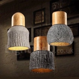 Retro Vintage Drewniana Betonowa Lampa Wisząca