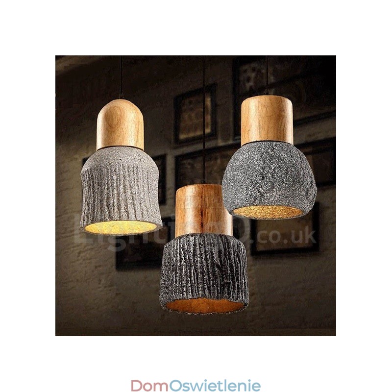 Retro Vintage Drewniana Betonowa Lampa Wisząca