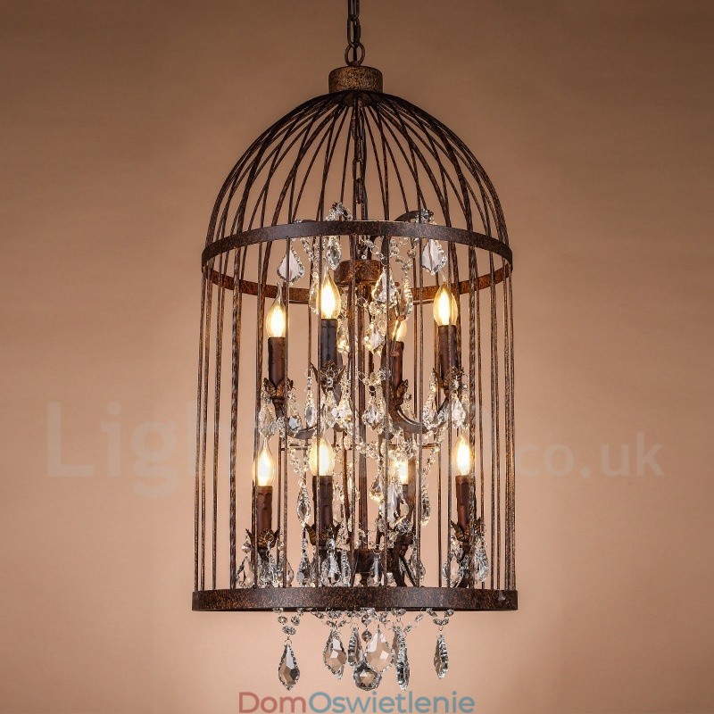 Retro Vintage Metal 8 Świateł Wisząca Lampa Klatka Dla Ptaków
