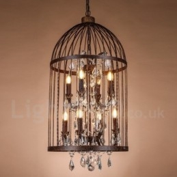 Retro Vintage Metal 8 Świateł Wisząca Lampa Klatka Dla Ptaków