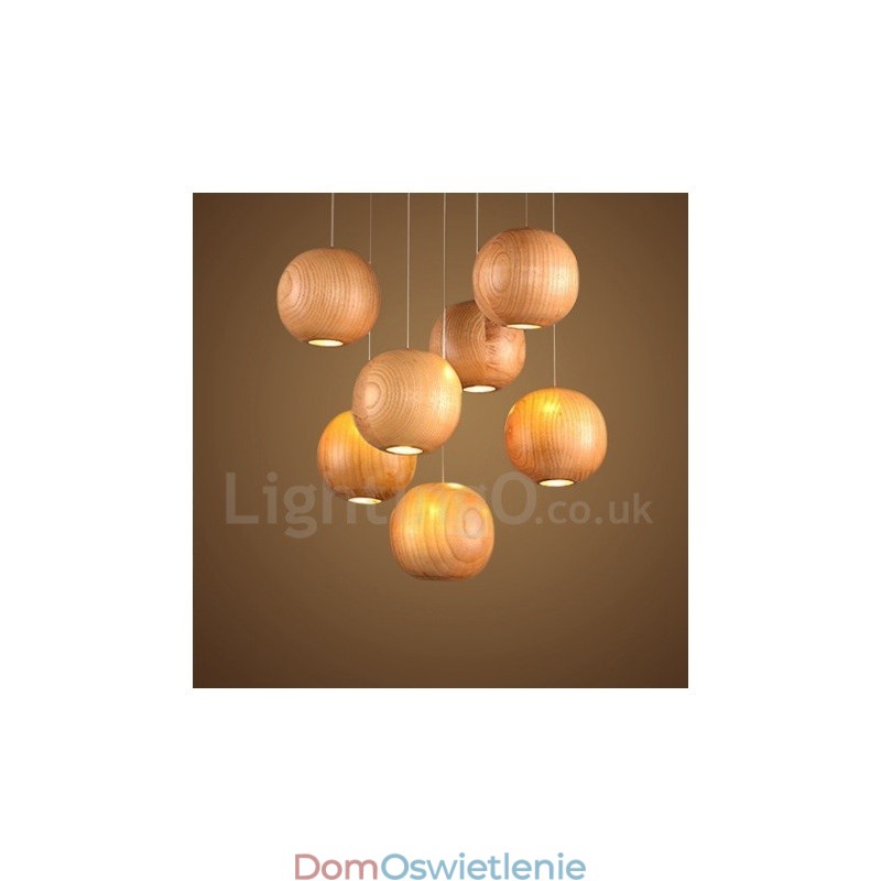 Rustykalna lampa wisząca drewniana w kształcie kuli