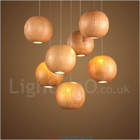 Rustykalna lampa wisząca drewniana w kształcie kuli Rustykalna lampa wisząca drewniana w kształcie kuli