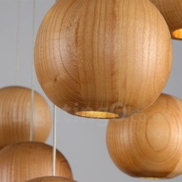 Rustykalna lampa wisząca drewniana w kształcie kuli