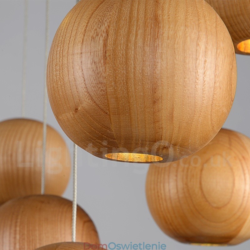 Rustykalna lampa wisząca drewniana w kształcie kuli
