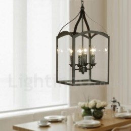 4-punktowa czarna metalowa lampa wisząca Rustic Lodge z kloszem szklanym