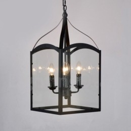4-punktowa czarna metalowa lampa wisząca Rustic Lodge z kloszem szklanym