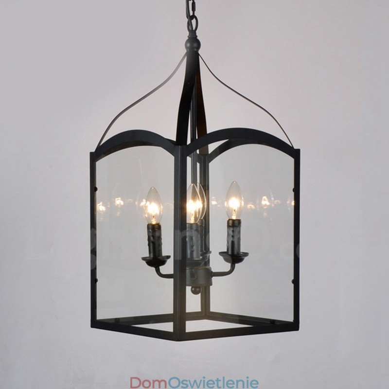 4-punktowa czarna metalowa lampa wisząca Rustic Lodge z kloszem szklanym