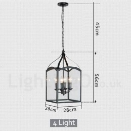 4-punktowa czarna metalowa lampa wisząca Rustic Lodge z kloszem szklanym