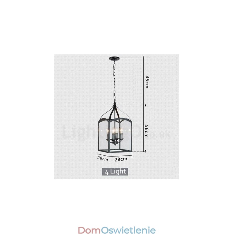 4-punktowa czarna metalowa lampa wisząca Rustic Lodge z kloszem szklanym