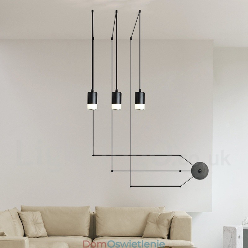 Do 3-punktowej czarnej lampy wiszącej z kloszem szklanym