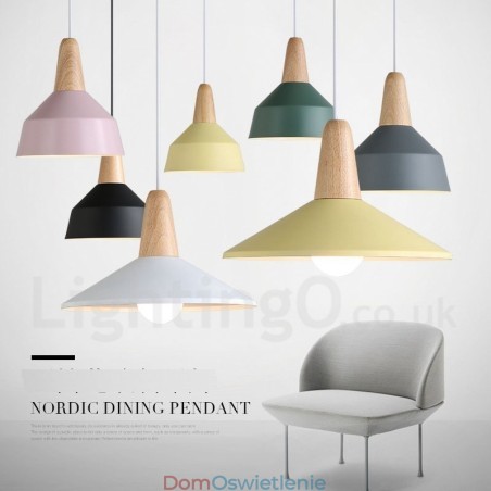 Nowoczesna współczesna lampa wisząca z drewna i metalu w wielu kolorach Nowoczesna współczesna lampa wisząca z drewna i metalu w wielu kolorach