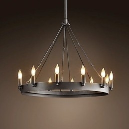 Lampa wisząca z żelaza w stylu retro z 12 światłami w kształcie świecy