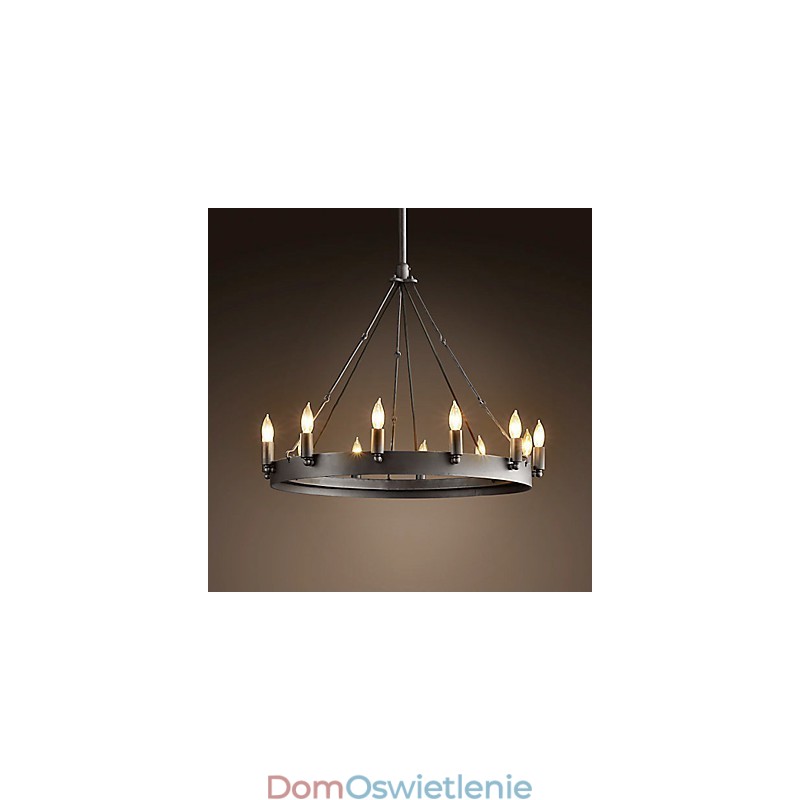 Lampa wisząca z żelaza w stylu retro z 12 światłami w kształcie świecy