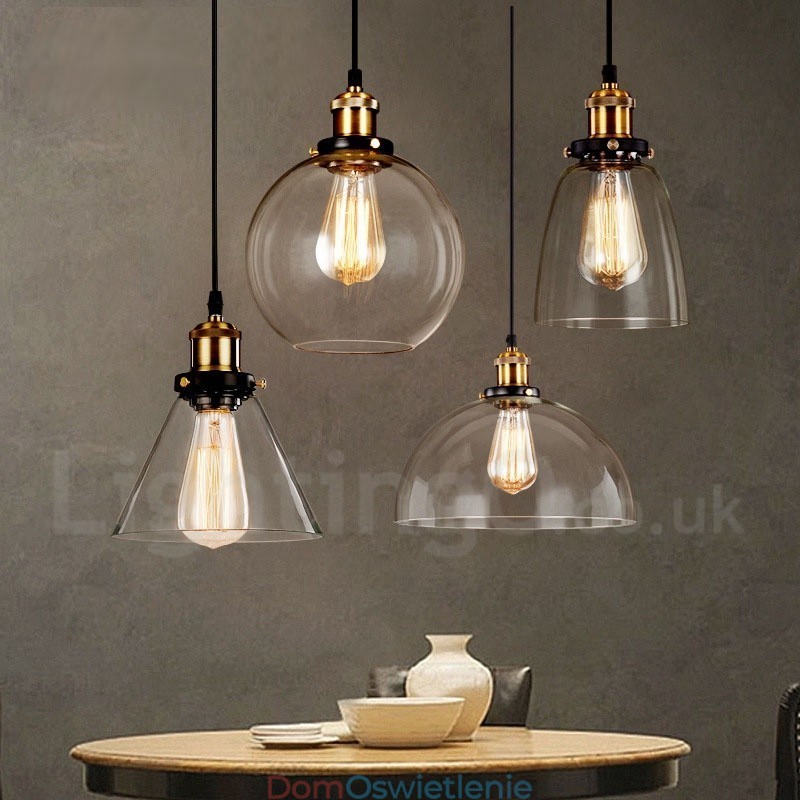 Lampa wisząca retro vintage z kloszem szklanym