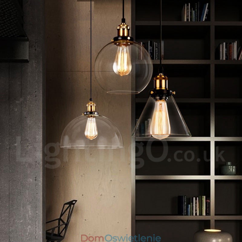 Lampa wisząca retro vintage z kloszem szklanym
