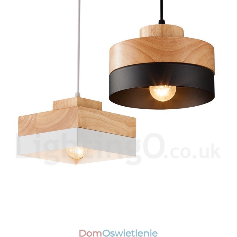 Nowoczesna współczesna lampa wisząca z drewna i metalu