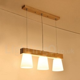 3-punktowa nowoczesna współczesna lampa wisząca z drewna