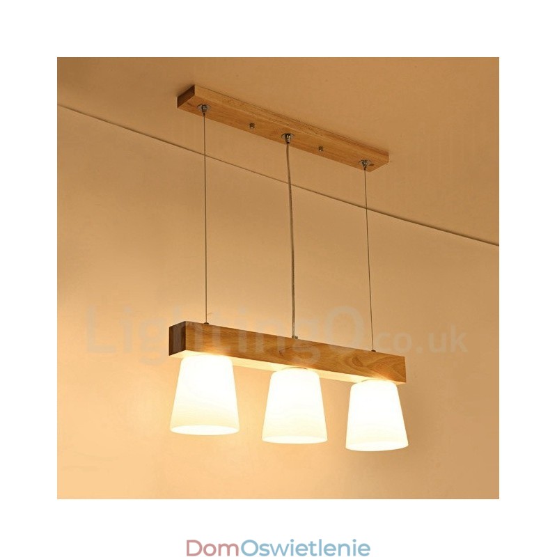 3-punktowa nowoczesna współczesna lampa wisząca z drewna