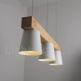 3-punktowa nowoczesna współczesna lampa wisząca z drewna