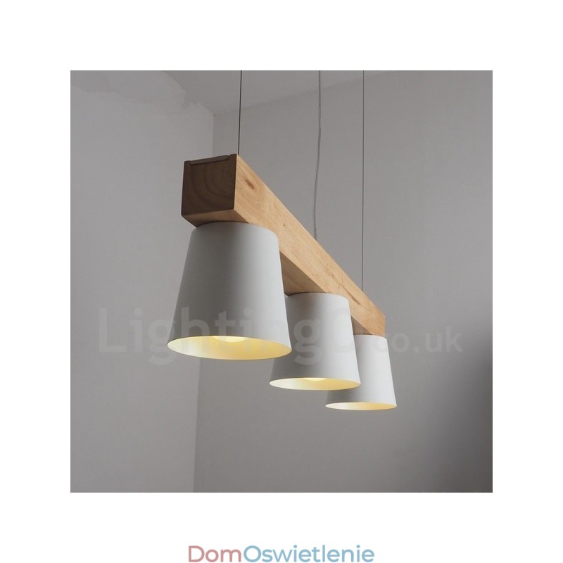 3-punktowa nowoczesna współczesna lampa wisząca z drewna