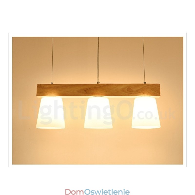 3-punktowa nowoczesna współczesna lampa wisząca z drewna