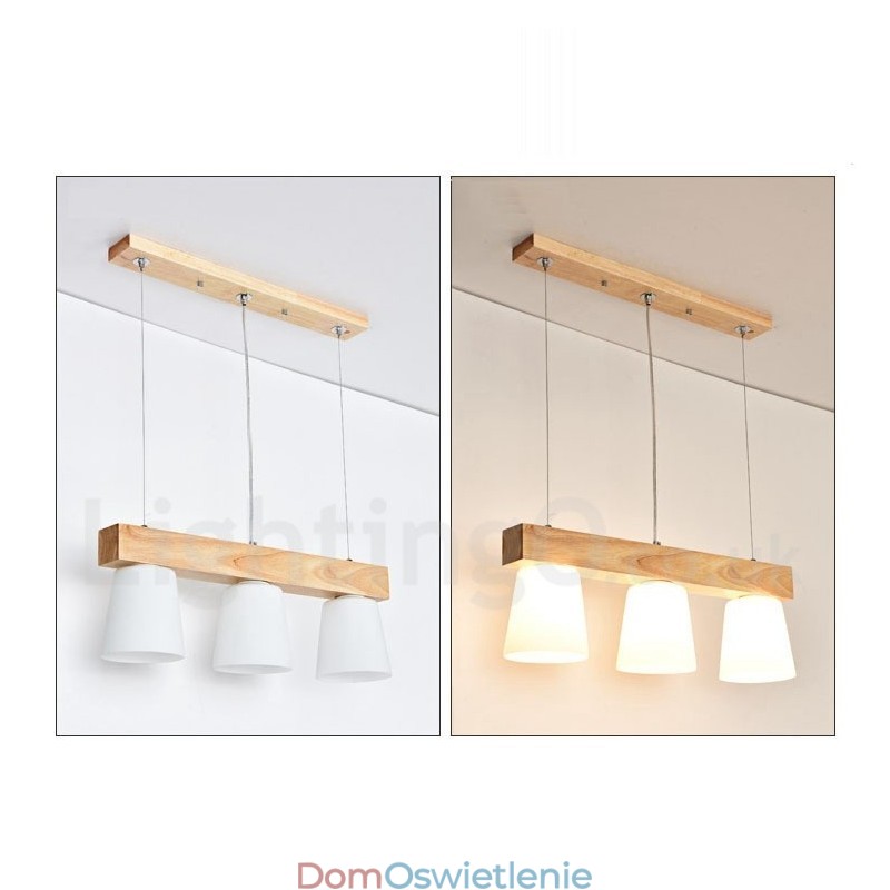 3-punktowa nowoczesna współczesna lampa wisząca z drewna