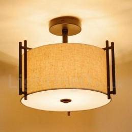 Rustykalna lampa wisząca metalowa w kształcie bębna z abażurem z tkaniny