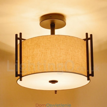 Rustykalna lampa wisząca metalowa w kształcie bębna z abażurem z tkaniny Rustykalna lampa wisząca metalowa w kształcie bębna z abażurem z tkaniny