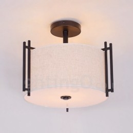 Rustykalna lampa wisząca metalowa w kształcie bębna z abażurem z tkaniny