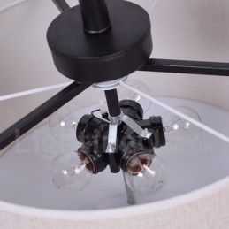 Rustykalna lampa wisząca metalowa w kształcie bębna z abażurem z tkaniny
