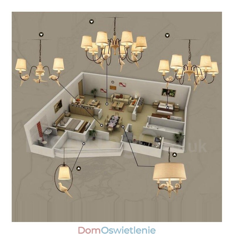 6-punktowa rustykalna lampa wisząca w stylu vintage