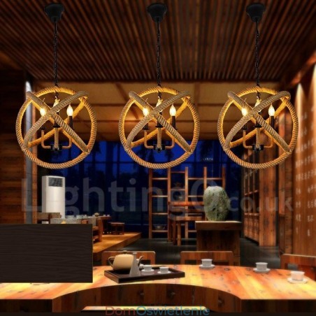 Wisząca lampa w stylu vintage z 3 światłami z konopi Wisząca lampa w stylu vintage z 3 światłami z konopi
