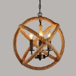 Wisząca lampa w stylu vintage z 3 światłami z konopi