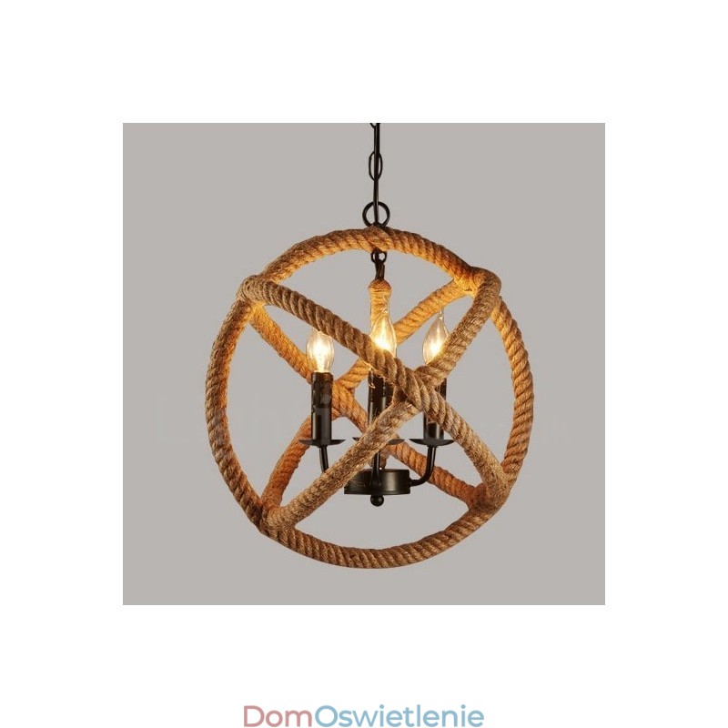 Wisząca lampa w stylu vintage z 3 światłami z konopi