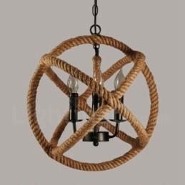 Wisząca lampa w stylu vintage z 3 światłami z konopi