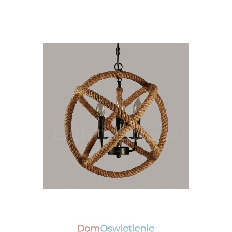 Wisząca lampa w stylu vintage z 3 światłami z konopi