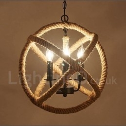 Wisząca lampa w stylu vintage z 3 światłami z konopi