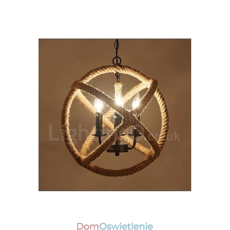 Wisząca lampa w stylu vintage z 3 światłami z konopi