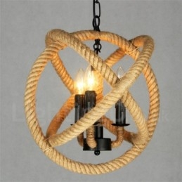 Wisząca lampa w stylu vintage z 3 światłami z konopi