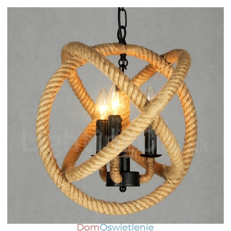Wisząca lampa w stylu vintage z 3 światłami z konopi