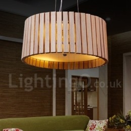 Nowoczesna współczesna lampa wisząca z bębnem drewnianym
