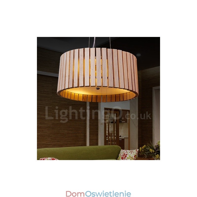 Nowoczesna współczesna lampa wisząca z bębnem drewnianym