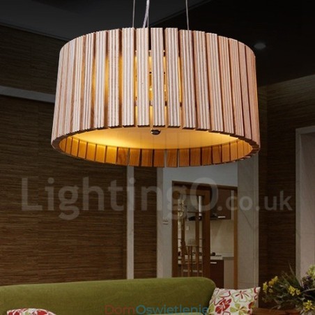 Nowoczesna współczesna lampa wisząca z bębnem drewnianym Nowoczesna współczesna lampa wisząca z bębnem drewnianym
