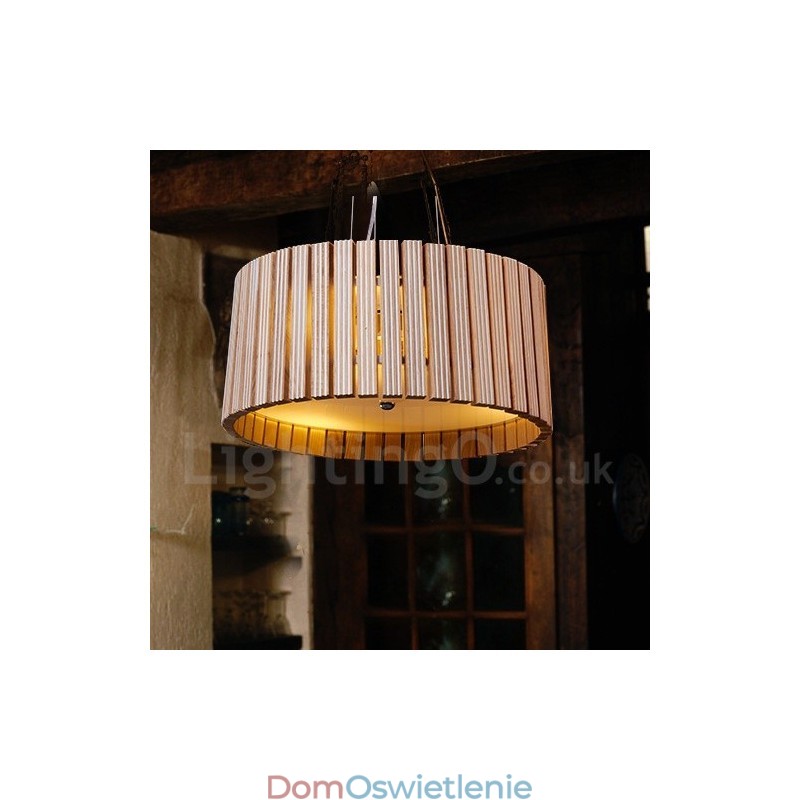 Nowoczesna współczesna lampa wisząca z bębnem drewnianym