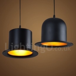 Czarny metalowy kapelusz w kształcie 1 światła retro vintage lampa wisząca